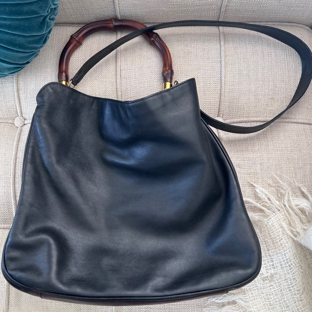 GUCCI Leather 2-Way Hobo Bag, Bamboo Handle & Shoulder Strap, Tom Ford Era - Picture 3 of 8